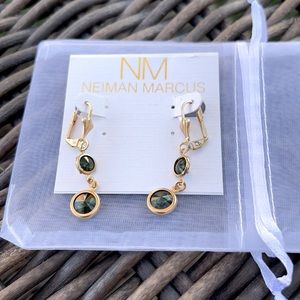 Neiman Marcus Gold & Green Stone Earrings